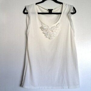 Ann Taylor Ivory Top Floral & Faux Pearl Detail Stretch Lovely! EUC Sz XL